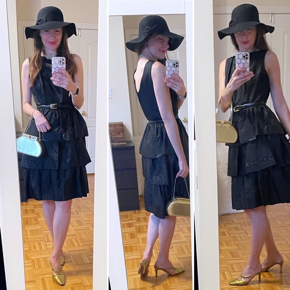 Rare 1950s Hepburn style black ruffled tier dress - Picture 2 of 12